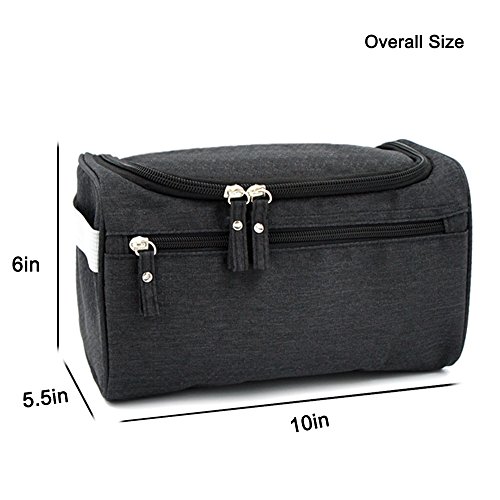 Travel Toiletry Bag Waterproof Zip Organizer Hanging Cosmetic Makeup Shower Bag With Large Compartment for Men Women for Trip Vacation Gym (Black)