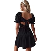 Narecte Summer Dresses for Women 2025,Tie Backless Swiss Dot Mini Dress,Ruffle Hem Flowy Casual Dresses