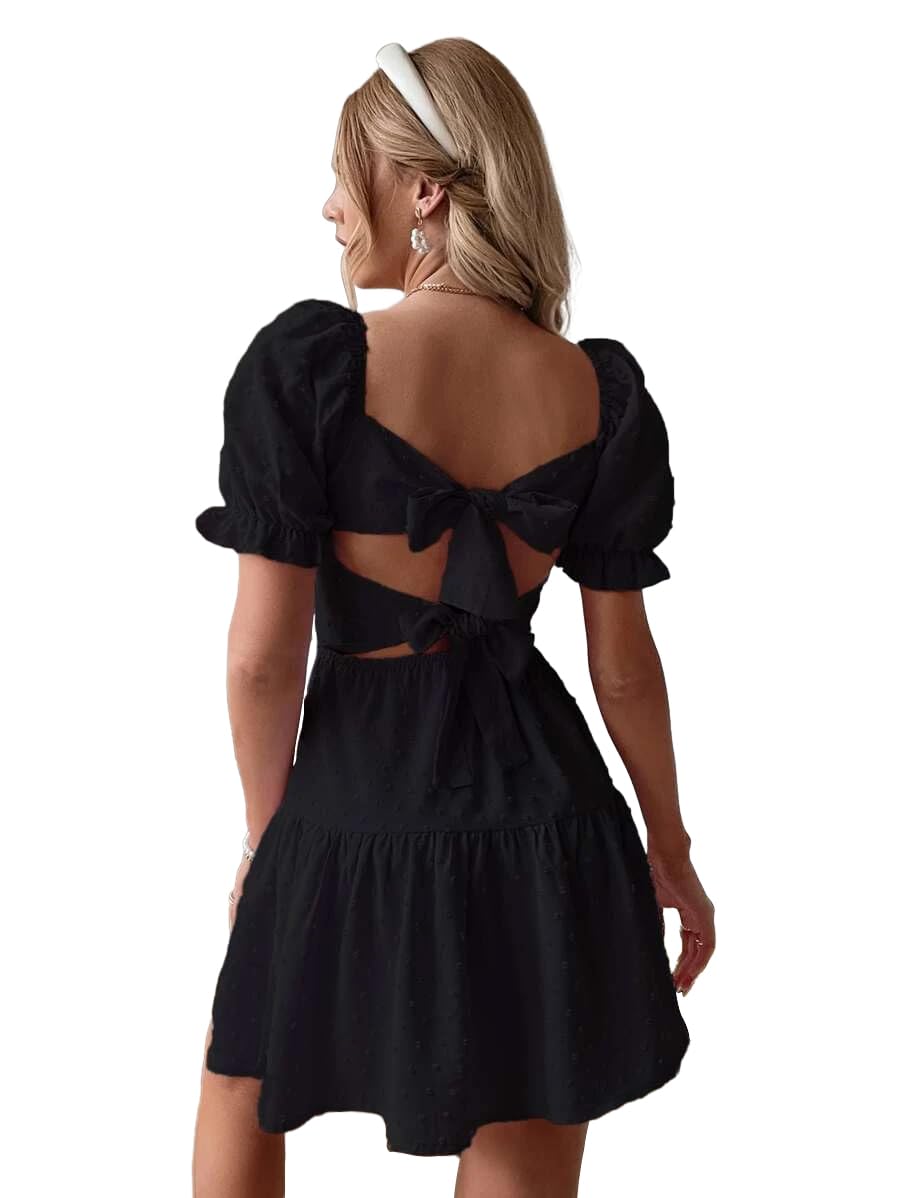 Photo 1 of *Color- Royal Blue; Size X-Large, See Photos*    **Main picture is for reference. ** 

Narecte Summer Dresses for Women 2025, Tie Backless Swiss Dot Mini Dress, Ruffle Hem Flowy Casual Dresses Royal Blue Large/X-Large