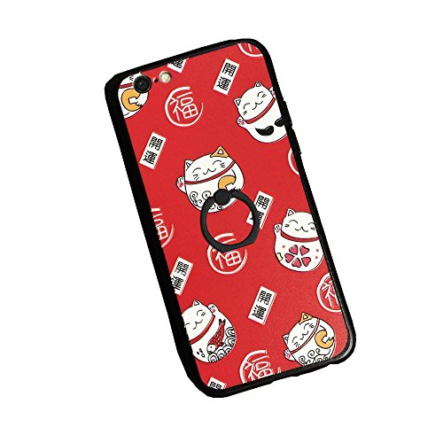 IPhone 7 Case, Painted Relief Maneki Neko, Lucky Cat/Kitty Case With With Ring Holder Kickstand, Bumper Case Shock-Absorption and Anti-Scratch Clear Back for Apple iPhone 7 (RED3)