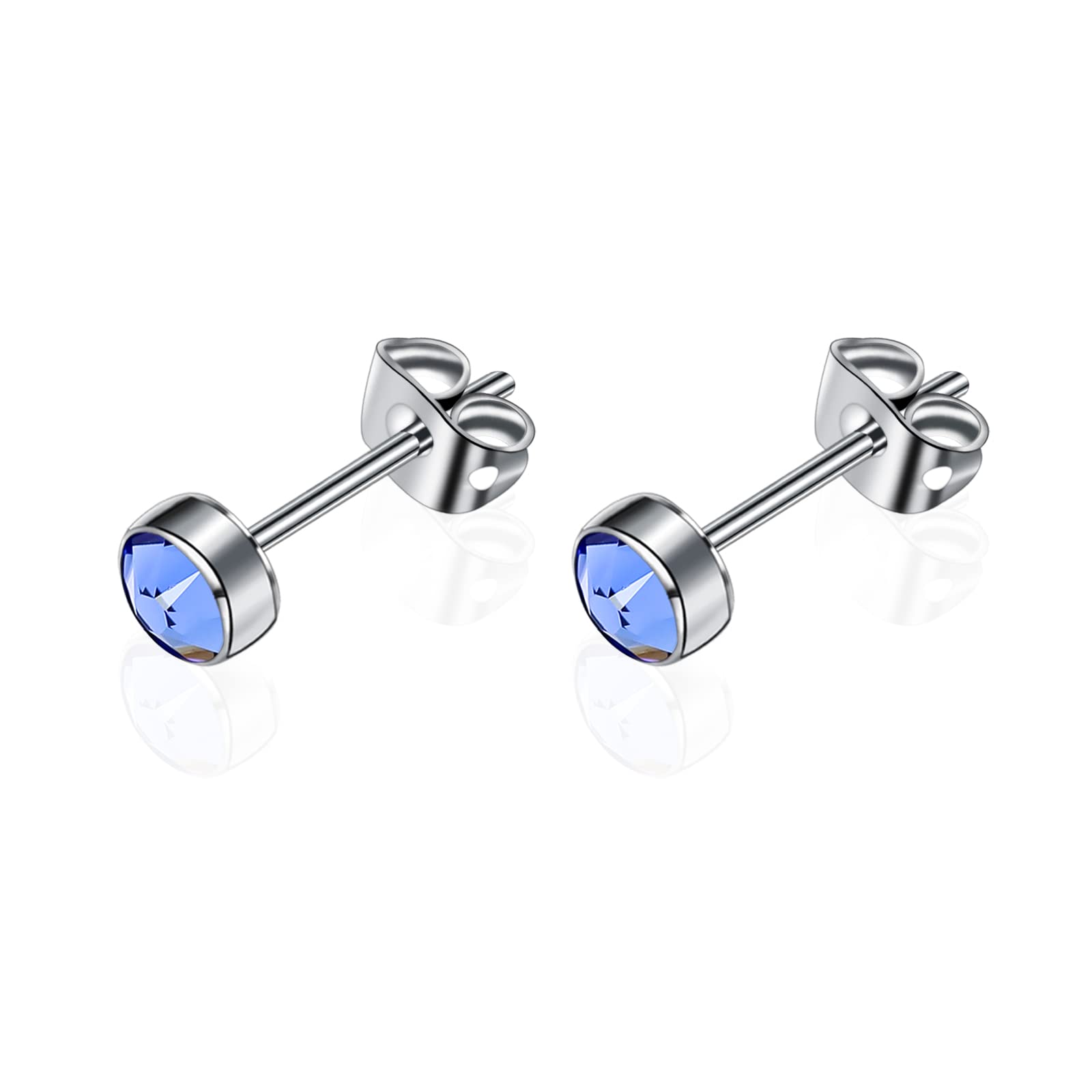 Artskin G23 Titanium Crystal Stud Earrings for Women Men Girls Hypoallergenic Nickel Free 5mm Dainty Elegant Classic Stud Earrings for Sensitive Ears (5MM, Sapphire)
