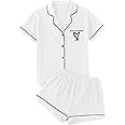 LYANER Women's Pajamas Set Heart Print Button Short Sleeve Shirt with Shorts Sleepwear PJs Set