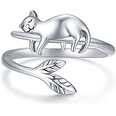 JUSTKIDSTOY Cat Ring 925 Sterling Silver Cute Animal Adjustable Open Ring Kitty Cat Jewelry Christmas Stocking Stuffers Gifts for Women Pet Lovers