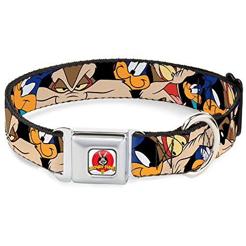 Buckle-Down Seatbelt Buckle Dog Collar - Road Runner/Wile E. Coyote Expressions Stacked Black - 1.5