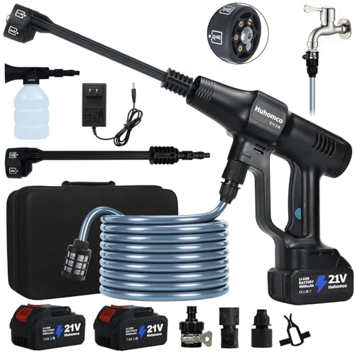 Huhomco Cordless Pressure Washer Brushless with 3 Speed Adjustable, Max 82 Bar Power Washer Jet Washers, 2 * 4.0 Battery&6-in-1 Nozzle for Washing Cars/Floor/Garden Cleaning (Black)