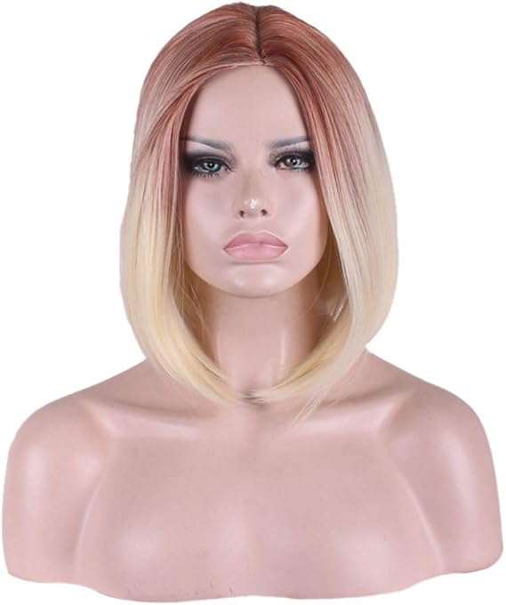 Amazon セクシーな黒人女性ウェーブのかかったカーリー合成かつらゴールデングラデーションショートストレートの髪 自然 耐熱 人気 ファッション 小顔効果 ネット 櫛付き 原宿 姫髪 フルウィッグ 可愛い変身自然 フルウィッグ 通販