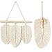 Mkono Small Macrame Wall Hanging Feather Boho Woven Leaf Tassels Decoration Cotton Ornaments with Wooden Beads Home Decor, Set of 2