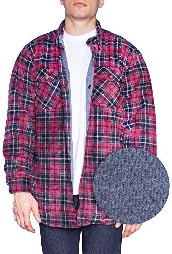 MAXXSEL Flannel Jacket for Mens Big &amp; Tall Thermal Lined Button Down Shirt-Red/Blu-Medium