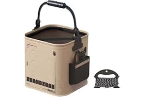 ZHEMEE Collapsible Fishing Bucket 3.7 Gallon/14L - Portable Folding Live Bait Bucket with Aerator Pocket, Rope & Net for Live Fish & Shrimp, Kayak, Camping, Hiking (Large)