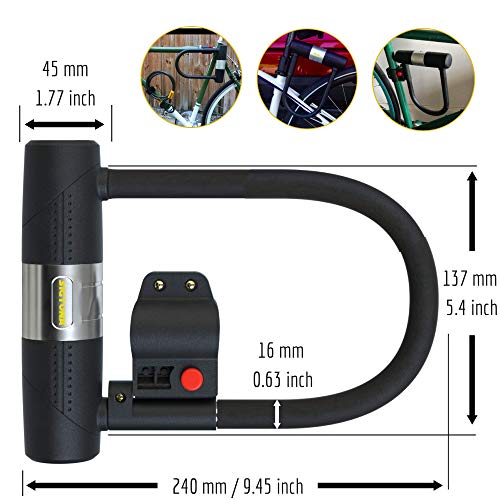 SIGTUNA Bike locks 16mm Heavy Duty U Lock with ULock Shackle and Bicycle Lock Mount Holder