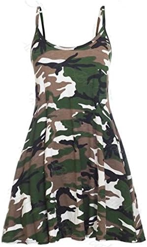 R KON Womens Printed Sleeveless Cami Swing Dress Floaty Flared Strappy Skater Long Top Army Camouflage XXL