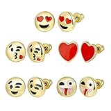 Choker 5pcs Gold Plated Cute Funny Emoticon Faces Stud Earrings Set for Women Girls