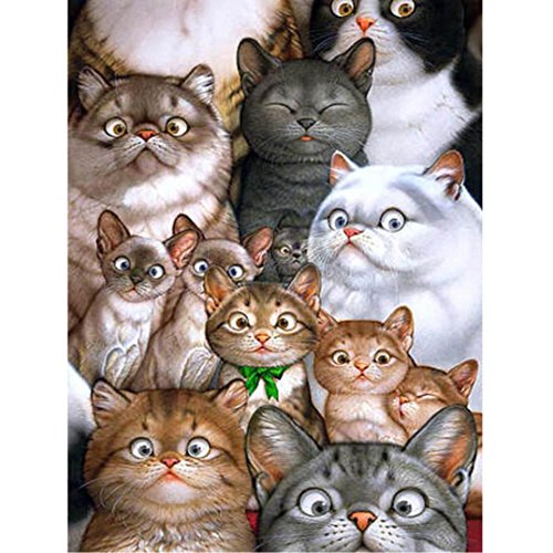 CYCTECH Cute Cat 5D Diamond Paintings Embroidery DIY Paint-By-Diamond Kit Cross Stitch Crystals Crafts Dots Art Painting Home Wall Decor (H)