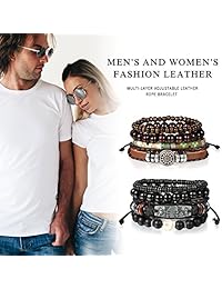 cupimatch 8 pcs Wrap pulseras de piel Pulseras, Pulseras De abalorio De Madera Para Hombre Mujer adjustable7   11
