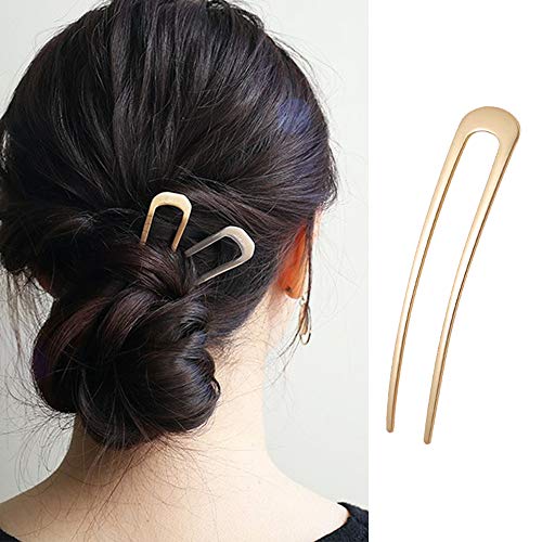 JKJF U Shaped Hair Pin Hair Fork Sticks Metal Hair Clips 2 Prong Updo Chignon Pins (4 Pack, Gold and Silver) - Thumbnail 5