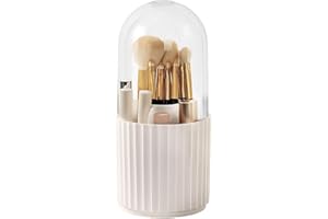Terafeels Makeup Brush Holder with Lid 360° Spinning, Makeup Brush Organizer, Vanity Organizer, Cosmetic Organizer (White C)