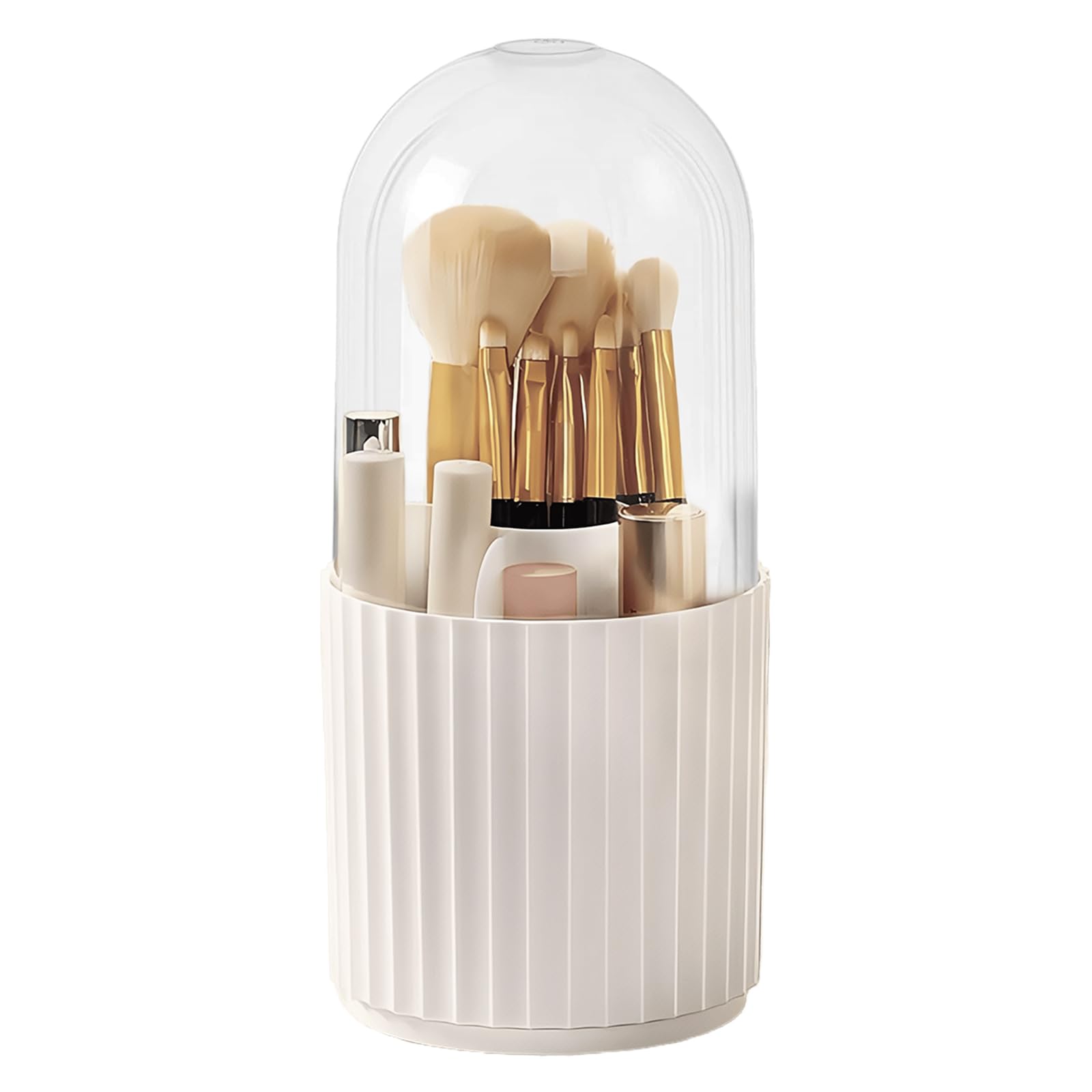 Terafeels Makeup Brush Holder with Lid 360° Spinning Make up Stand 5 Slot Brushes Cup and Pencil Pen Holder for Vanity Decor Bathroom Countertops Desk Storage Container Cosmetic Display Cases, 1004