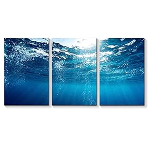 3 Piece Canvas Wall Art for Living Room Bedroom Home Artwork Blue Ocean Sea Paintings Ready to Hang - 16"x24" x 3 Panels