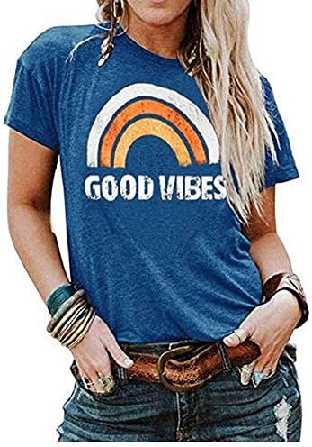Vaise Women Good Vibes Tank Tops Long Sleeve and Sleeveless Loose Graphic Tank Tops Casual Summer Rainbow Good Vibes Shirt