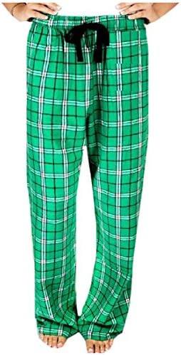 Sheng Xi Women Baggy Plaid Waistband Stretchy Drawstring Waist Casual Pants Green S