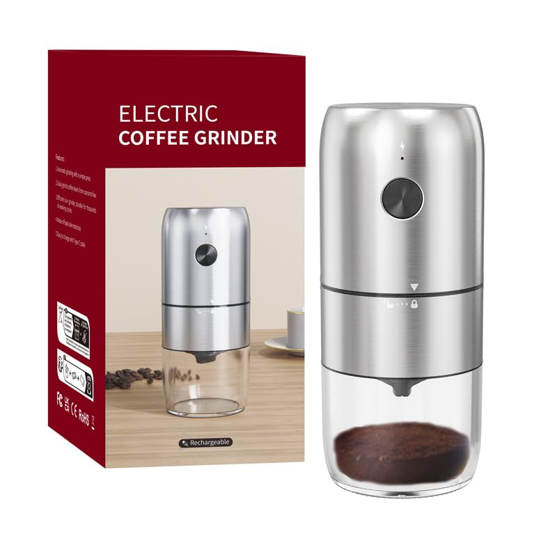 Photo 1 of Portable Electric Coffee Grinder for Home Use, CorporateGiftPro One Touch Coffee Bean and Spice Grinder, Rechargeable Electric Spice Mill, Automatic Coffee Hopper Shaker (Stainless Steel)