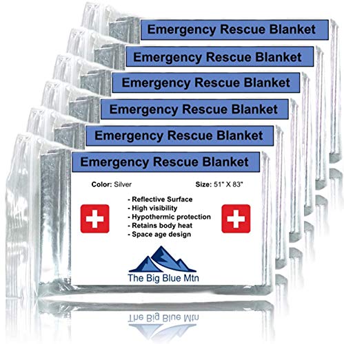The Big Blue Mtn Emergency Blanket – Mylar Thermal Foil Survival Rescue Space Blankets (6 Pack)