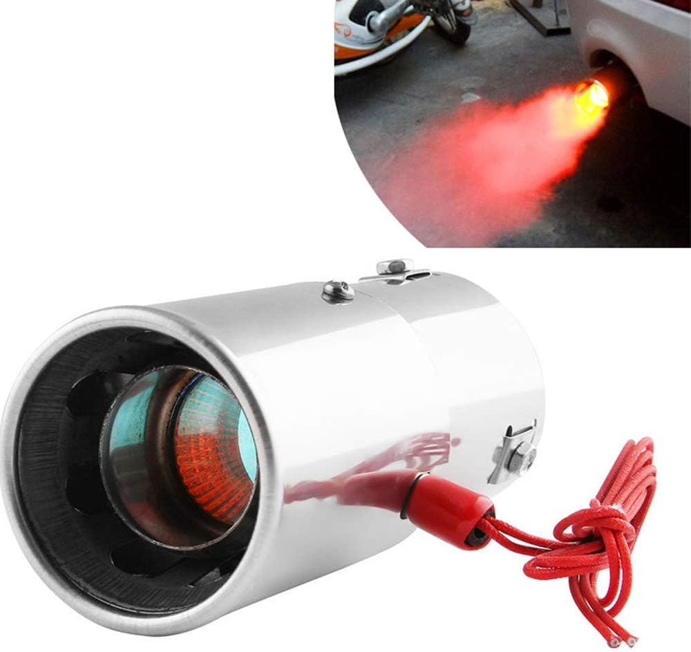 1Pcs Universal Car LED Exhaust Pipe Red Light Flaming Muffler Tip Stainless Steel Trim Modified Car Rear Tail Throat Liner Accessories