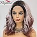 K'ryssma 3 Tone Ombre Lace Front Wig Colorful Short Bob Synthetic Wig Dark Roots Pink to Dark Copper Straight Short Wig