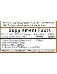 Máximo Fuerza Orgánica Cordyceps Mushroom 100:1 en polvo, 6 onzas, potente sistema...