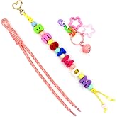 TTYY Colorful Letter Bead Charm Keychain with Adorable Bell Star Key Ring Gift For Grandma Bag Pendant Keyring