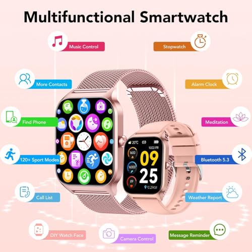 CASCHO Women's Smartwatch, 1.85 Inch Smartwatch with Call/Answer, 120+ Sports Smart Watch with Pedometer/Sleep, Fitness Tracker for iOS Android – Elegant Rose Gold 7