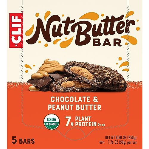 CLIF NUT BUTTER BAR – CHOCOLATE PEANUT BUTTER – ENERGY SNACK BARS – NON-GMO – USDA ORGANIC – PLANT BASED – LOW GLYCEMIC – 1.76 OZ. (5 PACK)