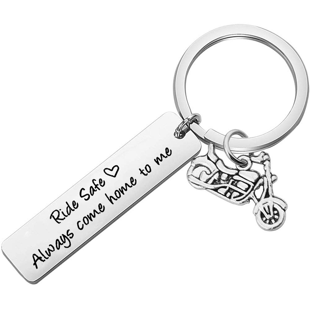 Dabihu Biker Gift Ride Safe Always Come Home to Me Keychain Keyring Gift for Husband Son Valentine's Day Keychains for Boyfriend Dad Girlfriend Key Chain Christmas Birthday Gift for Biker