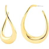 ORIGENCE Twisted Teardrop Earrings Chunky Gold Hoop Earring for Women 14K Gold Plated Large Drop Dangle Earrings Big Statement Hoops Unique Oval Fashion Jewelry Gift
