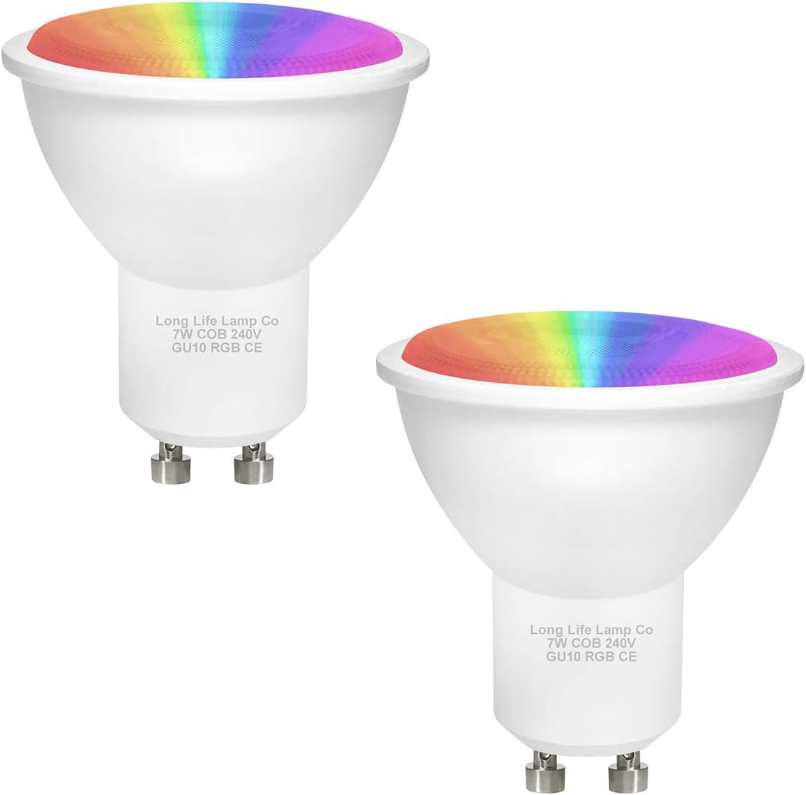Long Life Lamp Company 2 x 7w GU10 LED RGB Colour Changing Auto Fade COB High Brightness Mood Light Bulb
