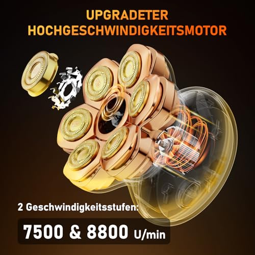 7D PRO Bald Razor Men, MAXGROOM IPX6 Waterproof Head Shaver Bald with Magnetic Floating Head, 1400 mAh Battery Head Razor Men, 8800 RPM Gold Head Shaver Men, Type-c 0 mm Bald Razor