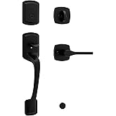Weiser Prague Matte Black Front Door Lock and Handle Set, Deadbolt Lock and Handleset with Reversible Interior Door Handle, F