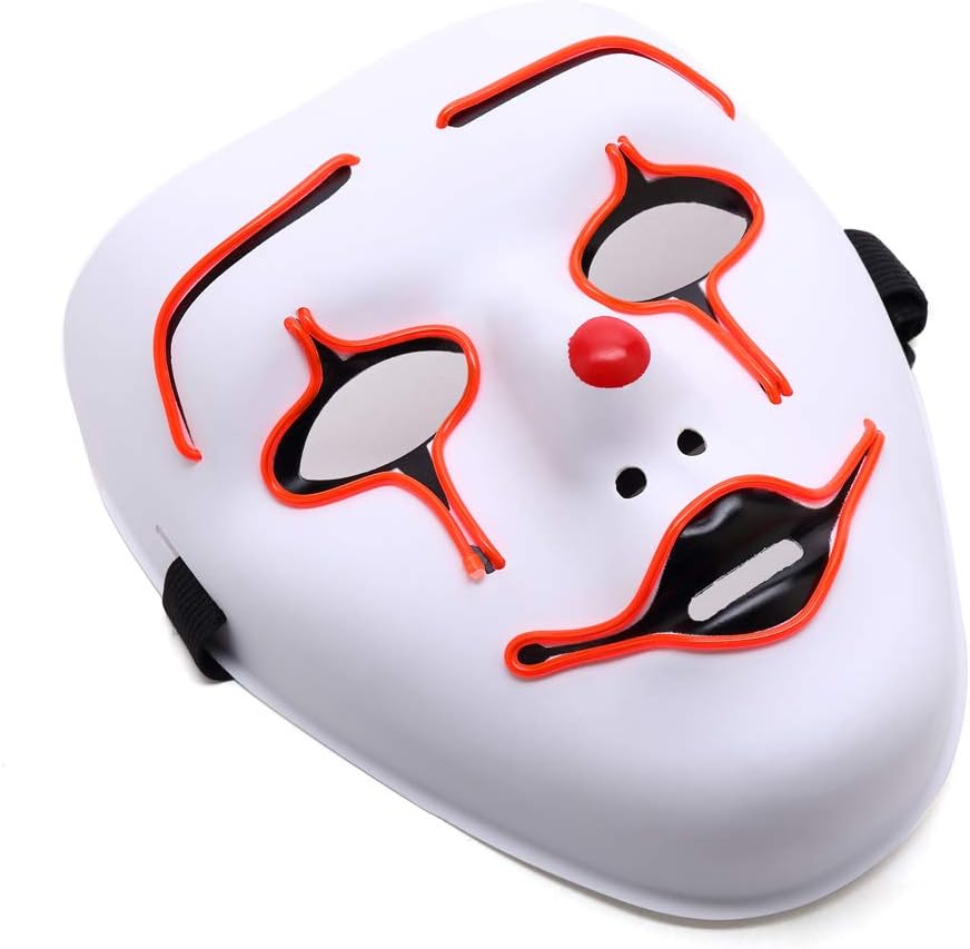 AnseeDirect Light Up Mask Scary Clown Mask with EL Wire Light 4 Modes Changeable Durable ABS Material for Halloween Carnival Masquerade Party Mischief