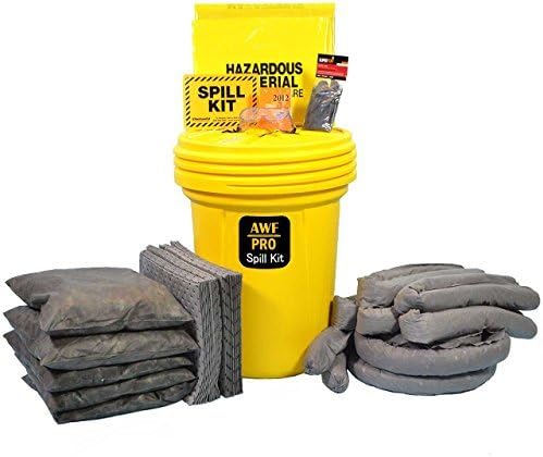 30 Gallon Universal Spill Kit, Pro Grade, 75 Pc: Overpack Drum, 50 Heavy Duty Pads 15"x19", 2 Socks 3"x12', 6 Socks 3”x4’, 5 Pillows 18"x18", Chemical Gloves, Hazmat Bags, Goggles, Guide Book, Sign