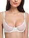 Wingslove Women's Sexy 1/2 Cup Lace Bra Balconette Mesh Underwired Demi Shelf Bra Unlined See Through Bralette (White, 36DD)