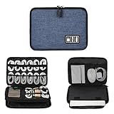 Electronics Organizer, Jelly Comb Electronic Accessories Cable Organizer Bag Waterproof Travel Cable Storage Bag for Charging Cable, Power Bank, iPad （Up to 11'' and More-Large(Black and Blue)