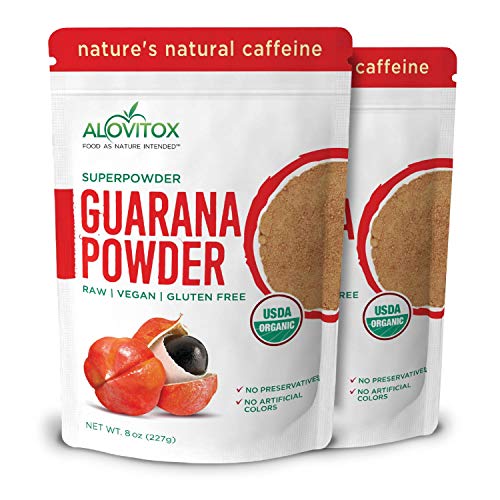 Organic Guarana Seed Powder by Alovitox (16 Oz) | Raw, Vegan, Gluten Free Super Food Supplement | Naturally High in Energy Boosting Caffeine | Low Calorie Addition to Health Shakes, Smoothies & Drinks