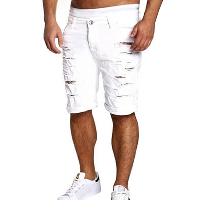 Manadlian Jeans Casuales Para Hombres Destruido Rodilla Longitud