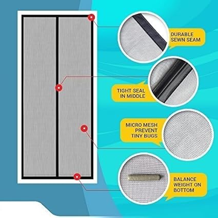 Lifekrafts Mesh with Magnets Mosquito Screen 210 x 70 cm Main Doors Curtain, Black