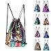 ZTMY Glitter Sequins Drawstring Backpack Sackpack Outdoor Shoulder Bag for Travel Shopping Sport, Blue/Pink