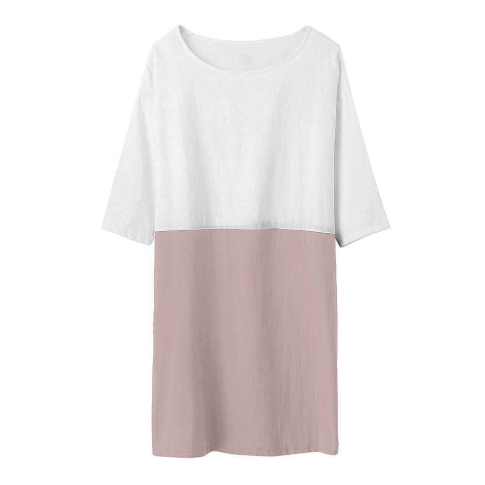 POTO Women Dresses, Loose Color Stitching Casual Dresses with Pockets Cotton Linen Tunic Dress Party Dress Beach Dress