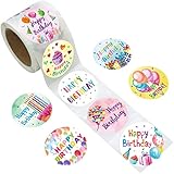 Fancy Land Watercolor Happy Birthday Stickers Perforated 200Pcs Per Roll for Kids Party Decoration