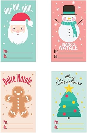 Immagini Bigliettini Di Natale.Kamiustore Bigliettini Adesivi Natalizi Per Decorare Pacchetti Regalo E Confezioni Di Natale In Set Da 20 60 120 Pezzi Adesivo 20 Pezzi Amazon It Casa E Cucina