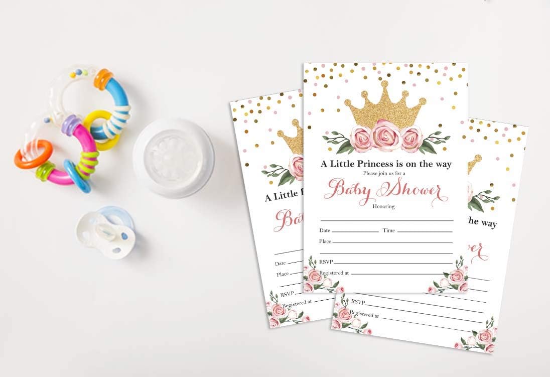 Inkdotpot 30 Gender Reveal Baby Shower Invitation Cards Princess Fill In Blank Invites, Invitation_card, 5 x 7 Inches - Image 5