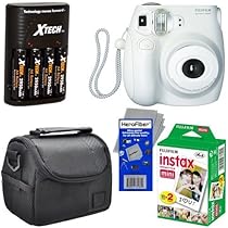 Fujifilm Instax MINI 7s Instant Film Camera (White) + Fujifilm Instax Mini Instant Film (20 sheets) + 4 AA High Capacity Rechargeable Batteries with Battery Charger + Camera Case + HeroFiber Ultra Gentle Cleaning Cloth